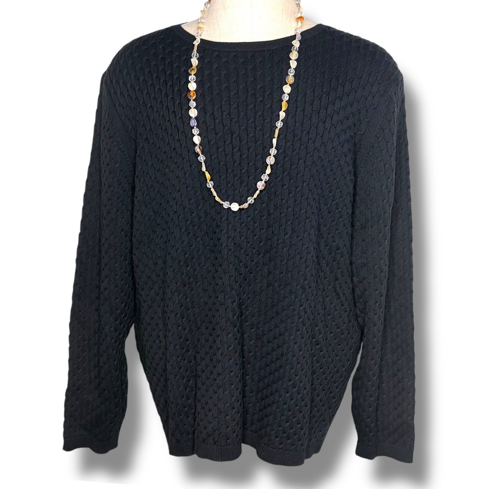 Valerie Stevens Sweater 3X Black Cotton Cable Knit Crew Neck Plus Size Australia